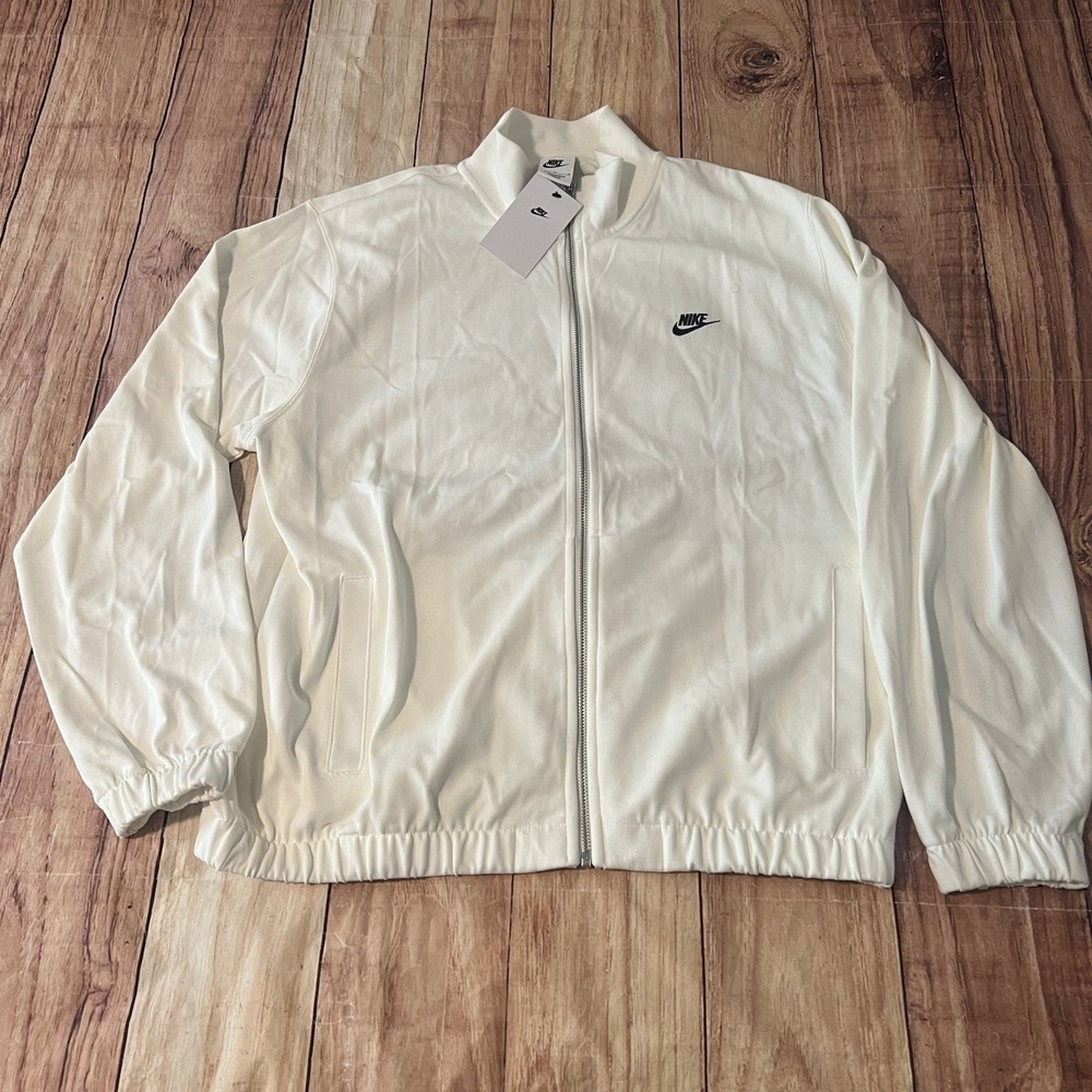 Nike Club Fleece Zip Thru Lightly Brushed Jacket - Mens Large Loose Fit Coconut